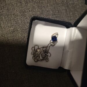 Kay Jewelers Sterling Silver Necklace with Royal Blue Cushion-Cut Pendant